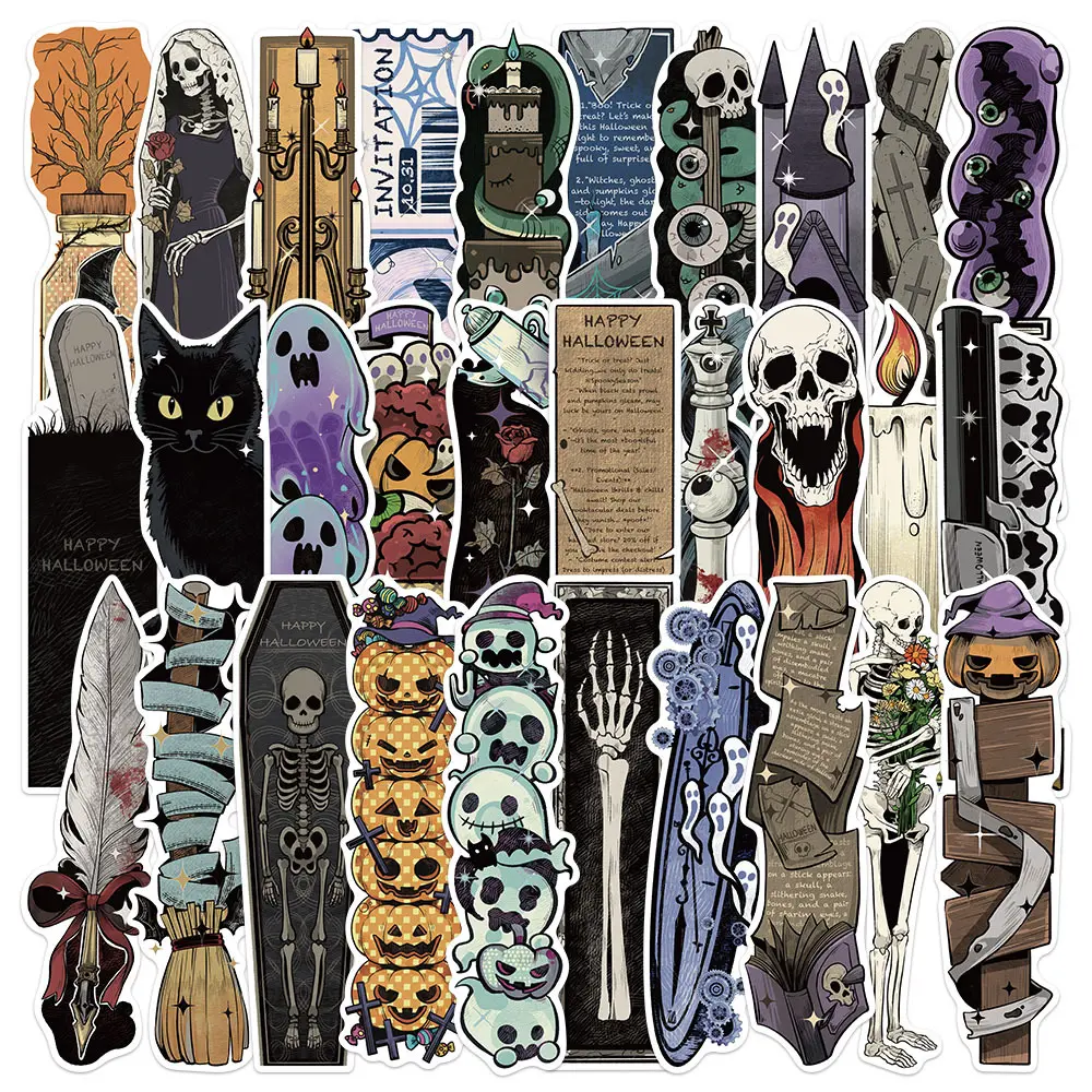 30pcs Retro Halloween Shaped Paper Bookmarks, Non-Repeating Designs, Artistic Creative Paper Bookmark Cards, Decorative Bookmark Accessories for Journaling, Book Decor and Reading Annotation