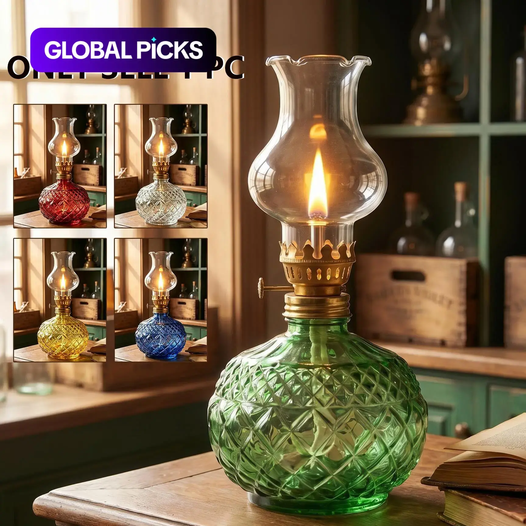 Vintage Style Oil Lamp with Glass Candle Holder, Crystal Decorative Lamp for Weddings Housewarming Home Decor, Interior Decoration Accessory, Home Accessories #GLOBAL PICKS
