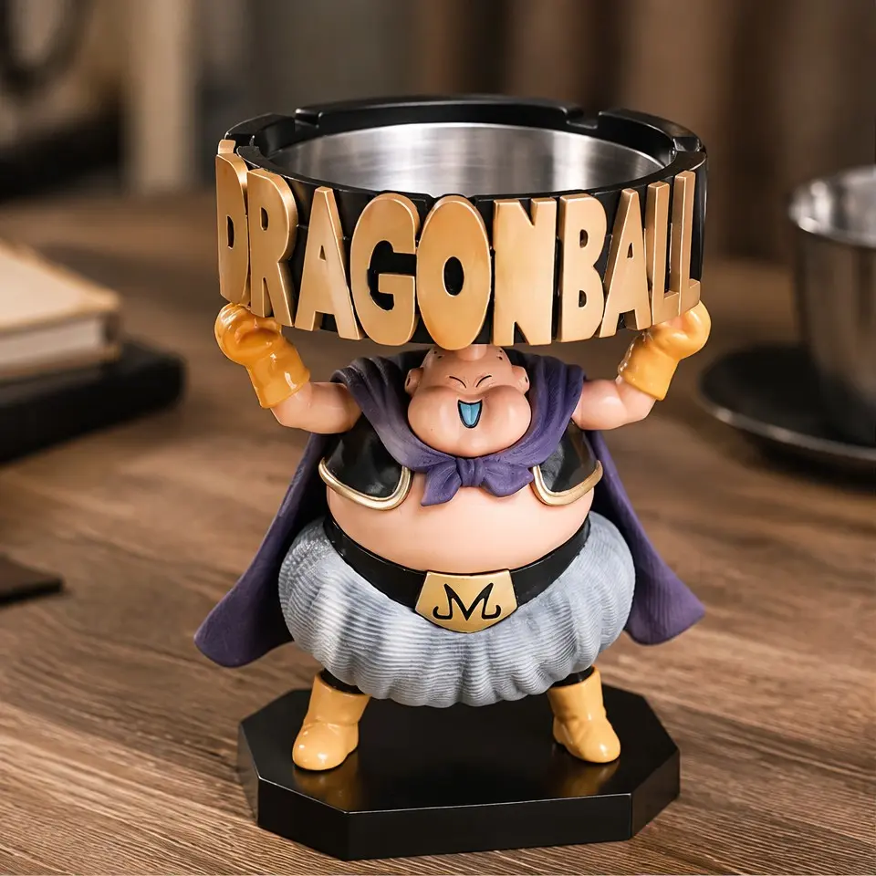 Dragon Ball Buu Ashtray Figure, Decorative Figurine, Cute PVC Collectible, Stainless Steel Interior, Anti-Slip Slot, Perfect for Desk & Office Decor