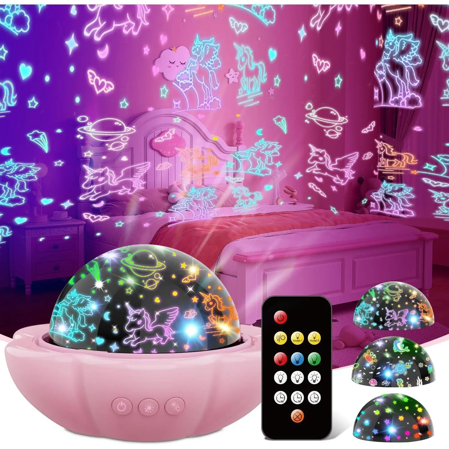 Unicorn Girl Toys Age 3-10,Night Light Projector- Multi Colors Rotating Remote, 3 Films and Auto Timer, Christmas Stocking Stuffers Birthday Gifts for 5-7 Year Old Girls