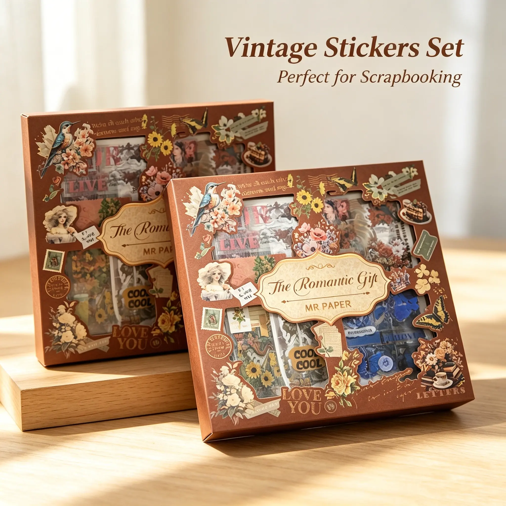 100pcs/Box Vintage Sticker Gift Box Ins Style Journaling DIY Decor Sticker Set, Scrapbooking Stickers, Scrapbook Diary Sticker Kit Birthday Holiday Party Gift Back to School Also for Fridge Cup Notebook Phone Case Multi Scene Versatile