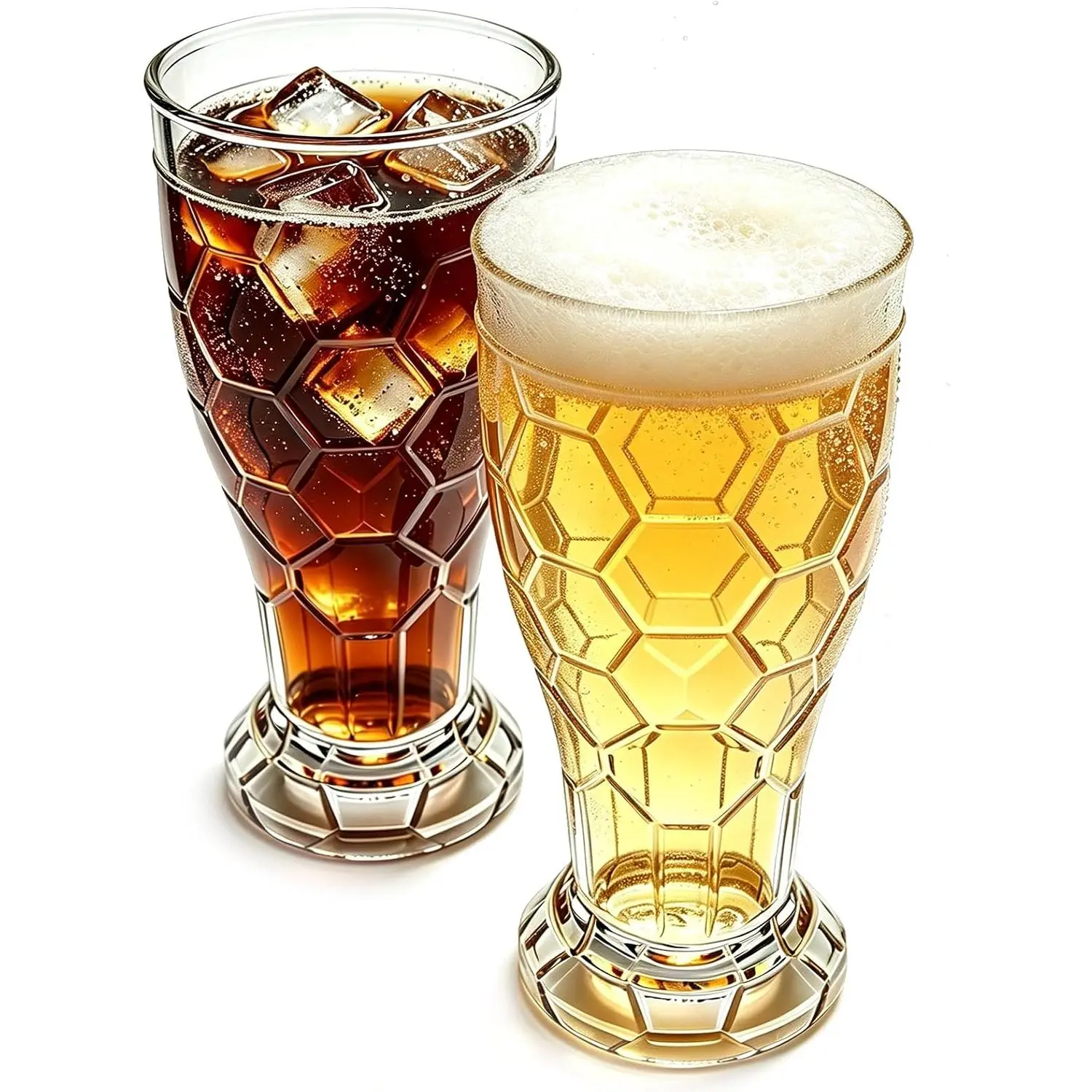 2 Pack 14oz   Glasses Shatter-Resistant Clear Football Soccer Cups Durable Drinking Glasses for Iced , Milk, Juice, Soda  Fan  for Party, Tailgate & Everyday Use