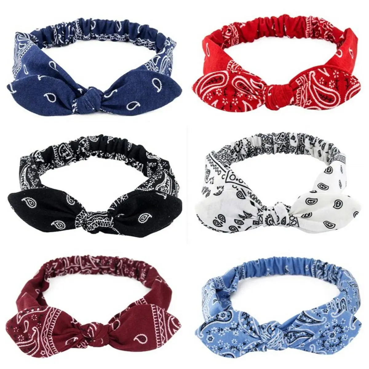 Headbands for Women, 6pcs Cute Bunny Ear Fabric Headbands with Classic Knotted Front for Everyday Casual Wear, Assorted Peppy Colors, Rabbit Ear Knot Design, Playful Look