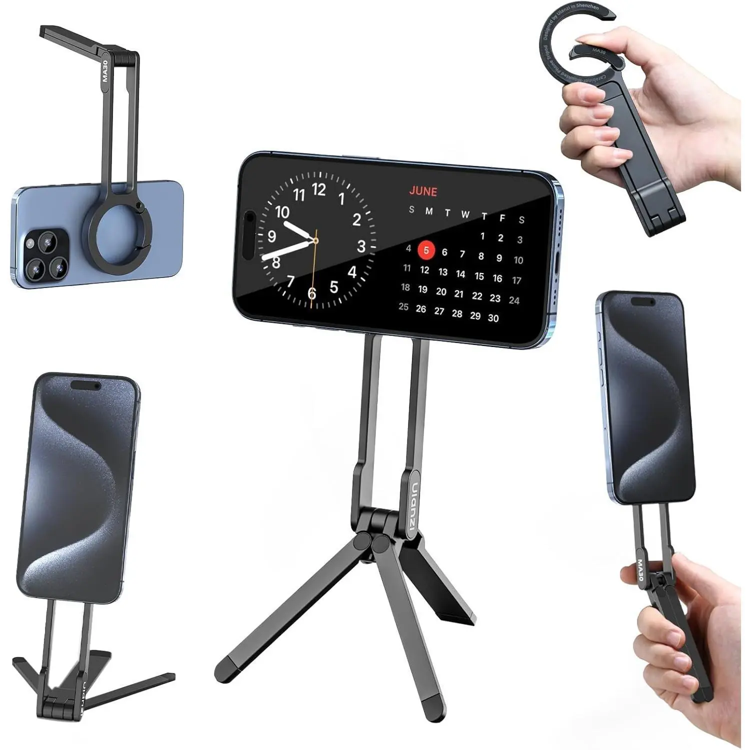 Magnetic Phone Tripod for iPhone, Portable Pocket Mini Cell Phone Stand, Strong Magnet Quick Mount Foldable Hook, Compatible with iPhone 17 16 15 14 13 12 Series, Black, Accessories, Smartphone