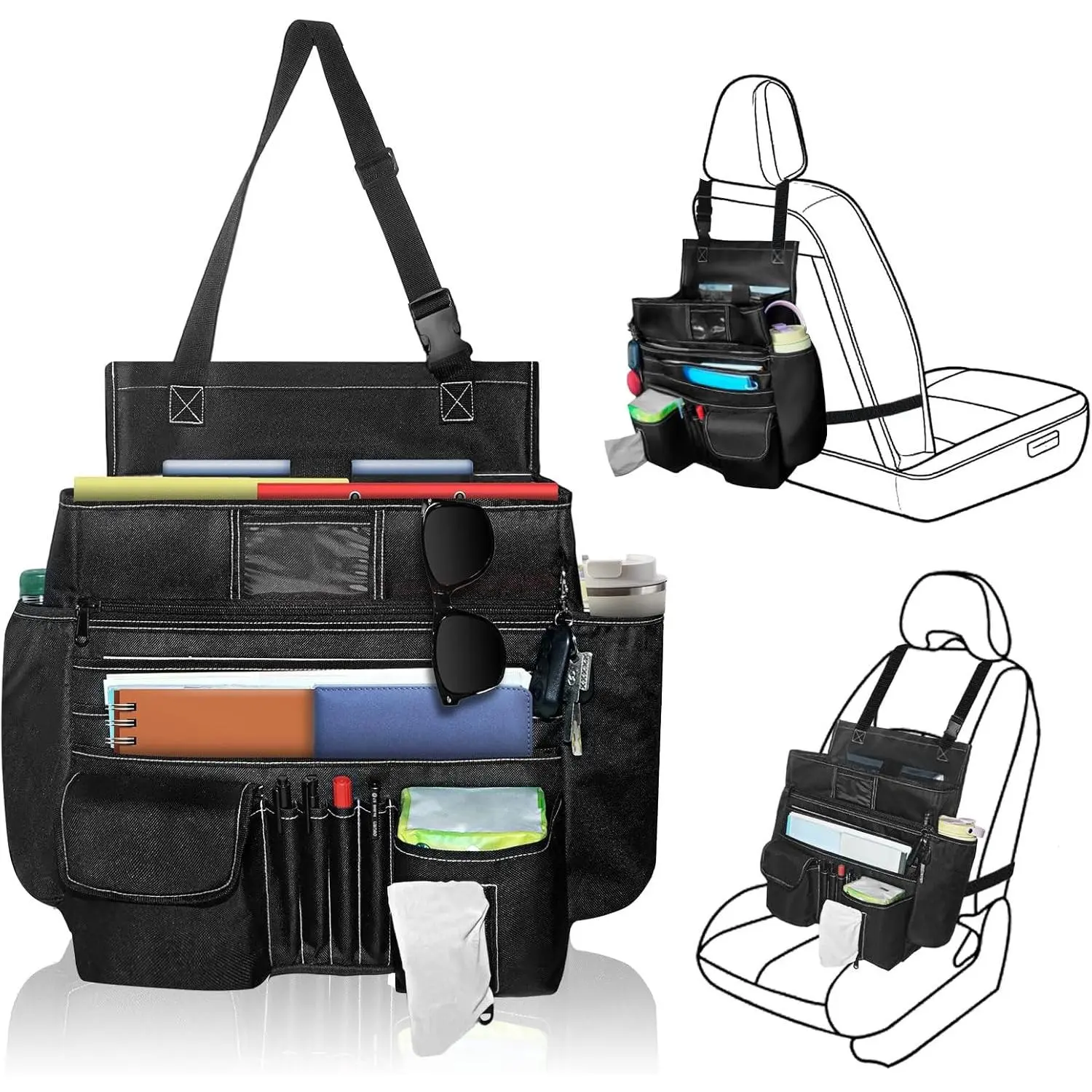 Seat Organizer Front Seat,Patrol Bag Law Enforcement with Large Storage, Fit for Front &  Seats,Dedicated Tablet and 17 Inch Laptop Storage,for  Office, ,Black