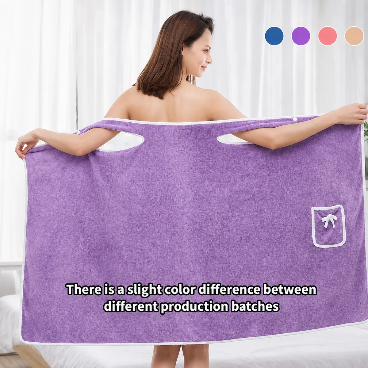 Women’s Ultra-Soft Coral Fleece Wearable Bath - Cute Bow Pockets, Thick Absorbent Home Loungewear, Multi-Color Options, Plush Comfortable Wearable Towel Dress, Ultra-Soft Fleece