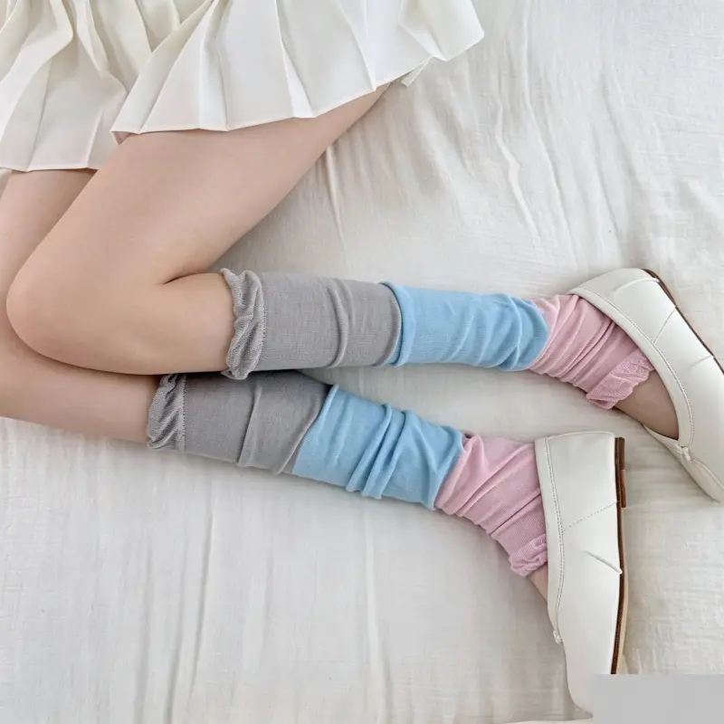 Korean Sweet Cool Hot Girl Summer Thin Style Stacked Sock Set Millennium Color Contrast Look Thin Step Sun Protection Sleeve Set Leg Set Two Wear