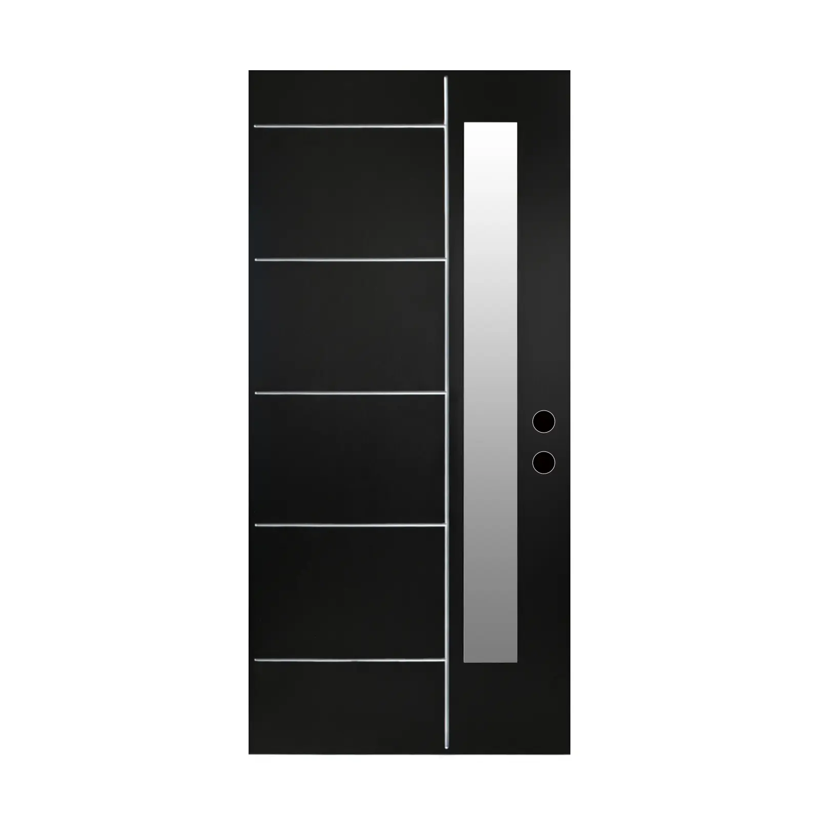 Nokaa 36x80 Fiberglass Entry Door Slab Black Frosted Glass Modern Front Door Left Hand Inswing for Home Exterior Entrance Garden Outdoor Use Polyurethane Foam Core Durable Water Resistant, Black Color, Fiberglass Material