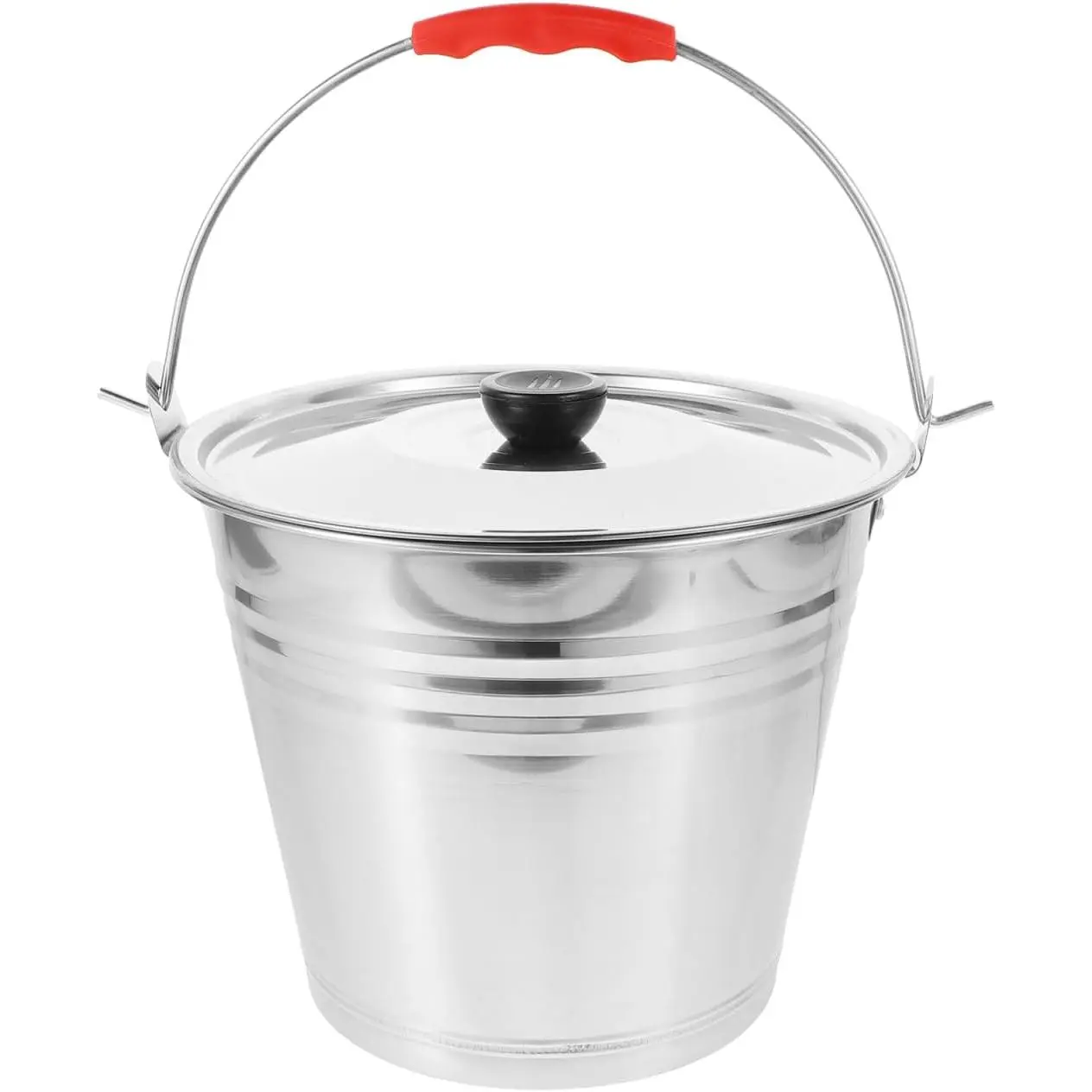 MERRYHAPY Metal Bucket with Lid - Stainless Steel Bucket Milk Pail Container with Handle Flower Pot for Many Home Tasks Carry Water or Milk for Outdoor Household