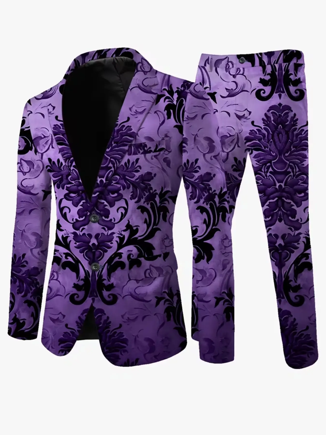 Men's Base Flame Print All Over Print Blazer Set, Trendy Long Sleeve Elegant Suit Jacket & Pants, Perfect for Parties and Stage Performances