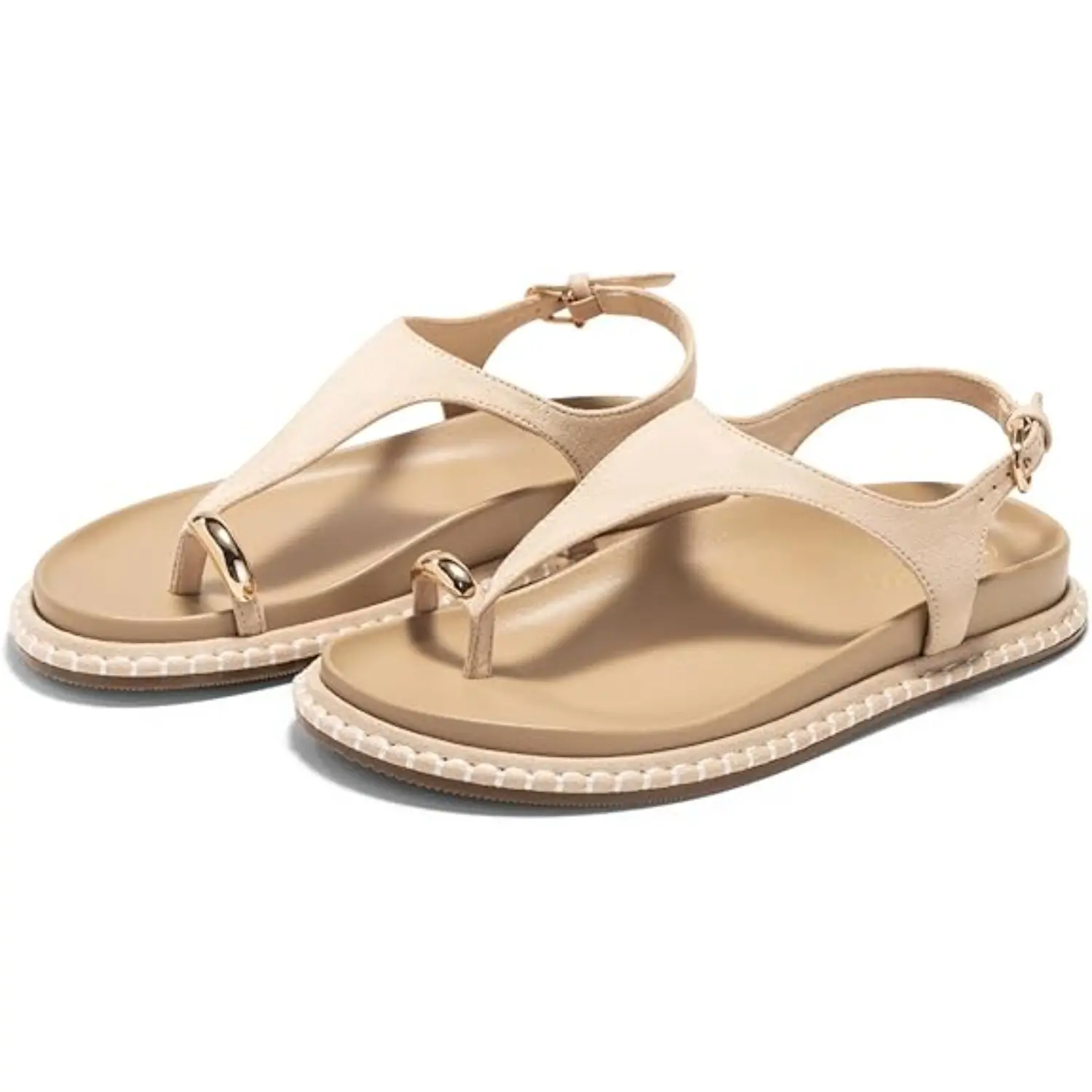 Coutgo Women's Cute T-Strap Flat Rubber Sandals with Toe Ring, Comfortable Summer Beach Flip Flops for Women, Flipflop, Women's Sandals