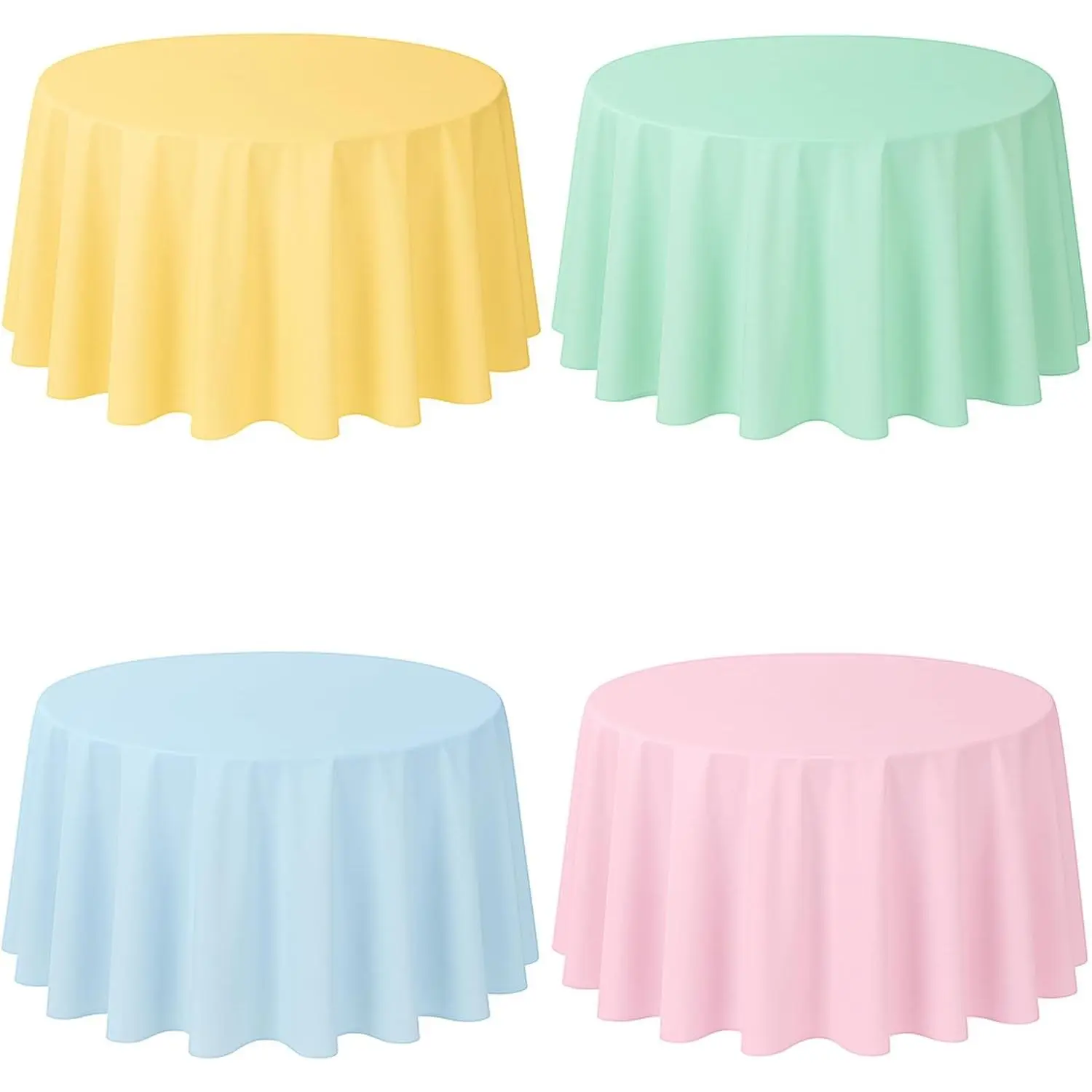 4-Pack 84-Inch Lightweight Pastel Round Plastic Tablecloths with Mint Shade, Disposable Table Covers for Party, Wedding Decorations