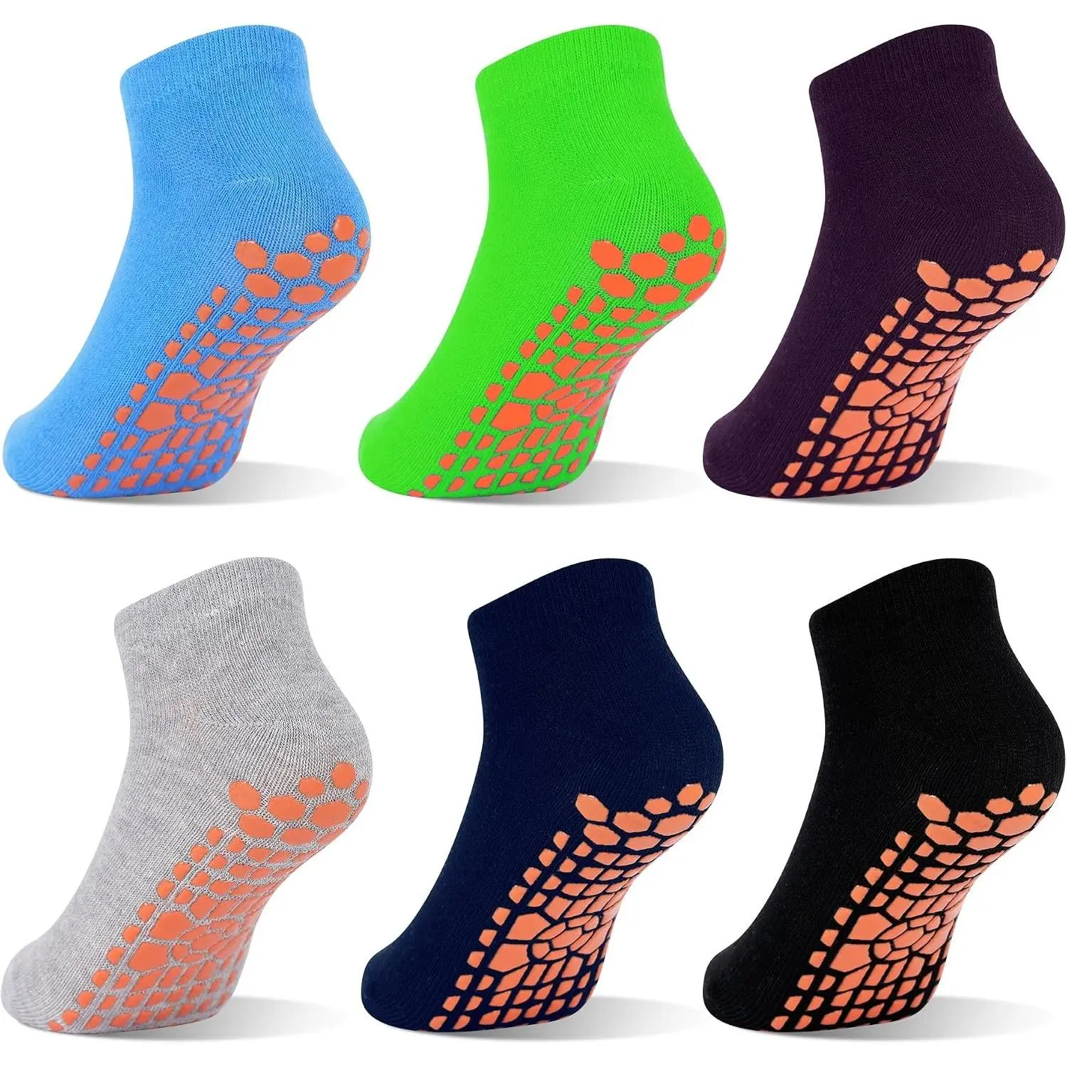 6 Pairs Boys & Girls Grip Socks for Kids - Non-Slip Trampoline Socks, Anti-Skid Ankle Sticky Socks for Ages 2-13