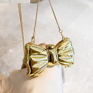 Shiny Mini Acrylic Clutch for Women Bow Shaped Shoulder Bag with Magnetic Buckle, Classic Handbag for Gift and Evening