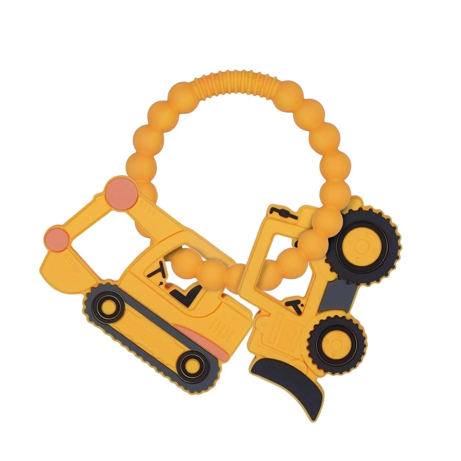 Silicone Baby Ring Teething Toy with Excavator and Bulldozer Teethers, Safe Soft BPA Free Chew Toys for Teething Relief, Newborn Essentials for 0-6 and 6-12 Months Boys and Girls(Gift)