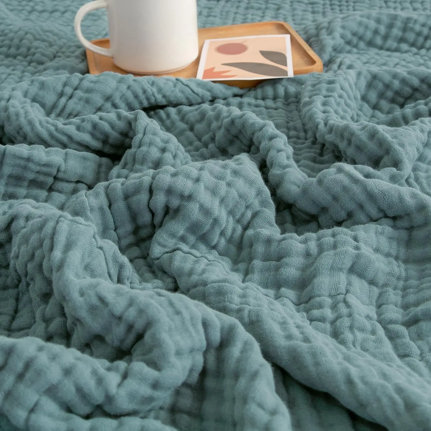 100% Cotton Rectangular Muslin Gauze Throw Blanket for Adults, 4-Layer, Breathable, Soft & Lightweight, Pre-Washed, All-Season Couch Blanket (Teal, 50"x71")