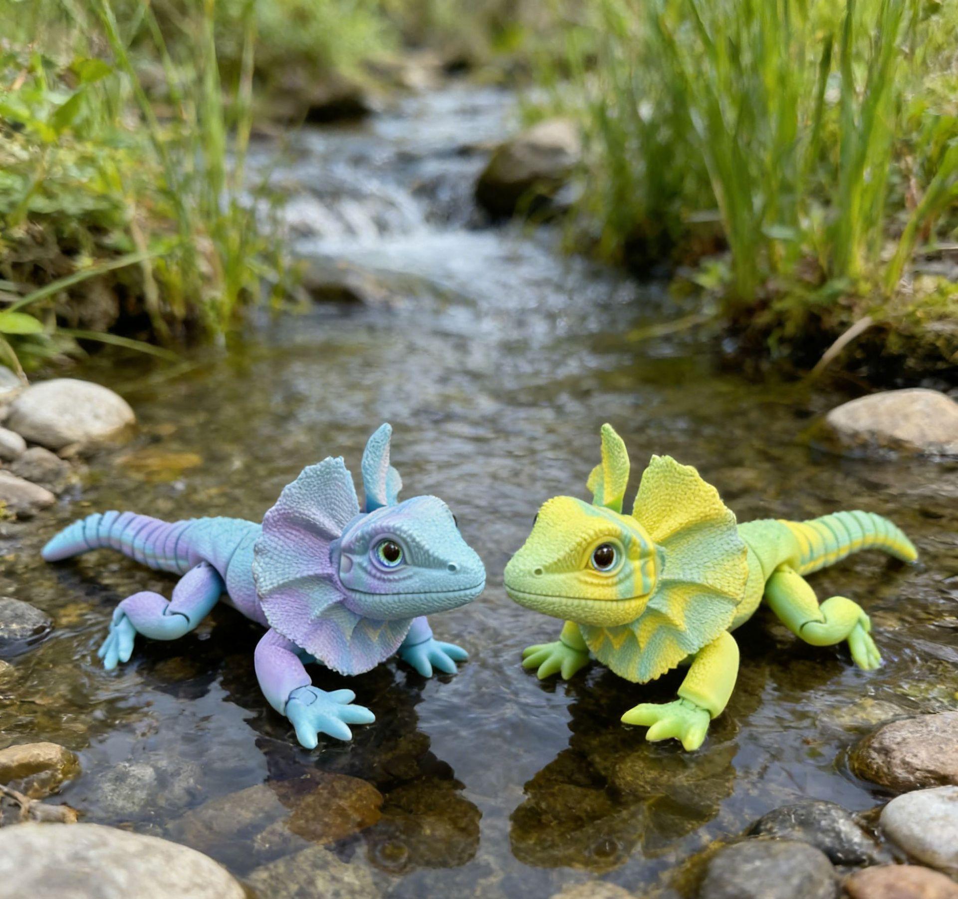 3D Printed Frilled Lizard Toy Articulated Full Body Movable Joints Animal Figurine Birthday Gift