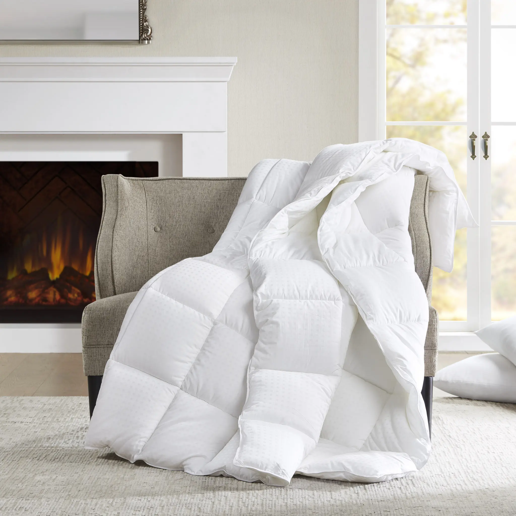 Nokaa King/Cal King Dobby Cotton Down Alternative Comforter, Breathable All-Season Bedding, Lightweight Fluffy Quilt, Soft Microfiber Fill, Box Stitch Design, Luxury Hotel Quality, Perfect for Master Bedroom, Guest Room, RV, Dorm, Gift Idea