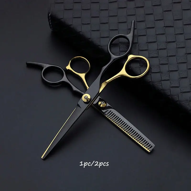 Gold Haircut Scissors, 1pc/2pcs, Flat Blade Toothed Trimmer, Salon Home Beauty Tool, Precision Hair Thinning Clippers, Hair Salon Tools