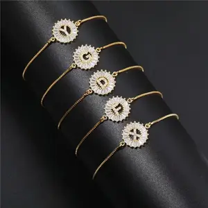 26-letter pendant bracelet, gold-plated copper with zircon inlay, light luxury adjustable bracelet, 26-letter bracelet