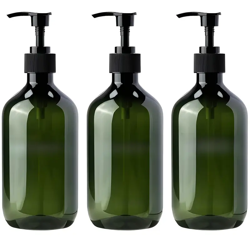3-Pack 16.91oz Green Plastic Dispenser Bottle, Refillable Shampoo Bottle, Bathroom Shower Dispenser Set with Pump, Conditioner Bottle and Body Wash Bottle