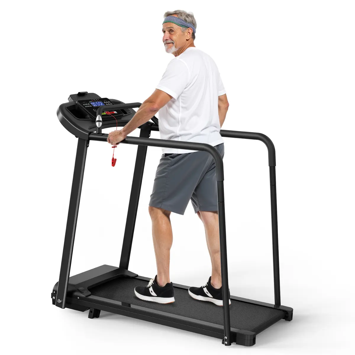 [Fahuac] Walking Pad Treadmill for Seniors, Foldable Exercise Machine with Long Handrails, 2.5HP Quiet Motor 0.5-6 MPH, LED Display 300 lbs Capacity.
