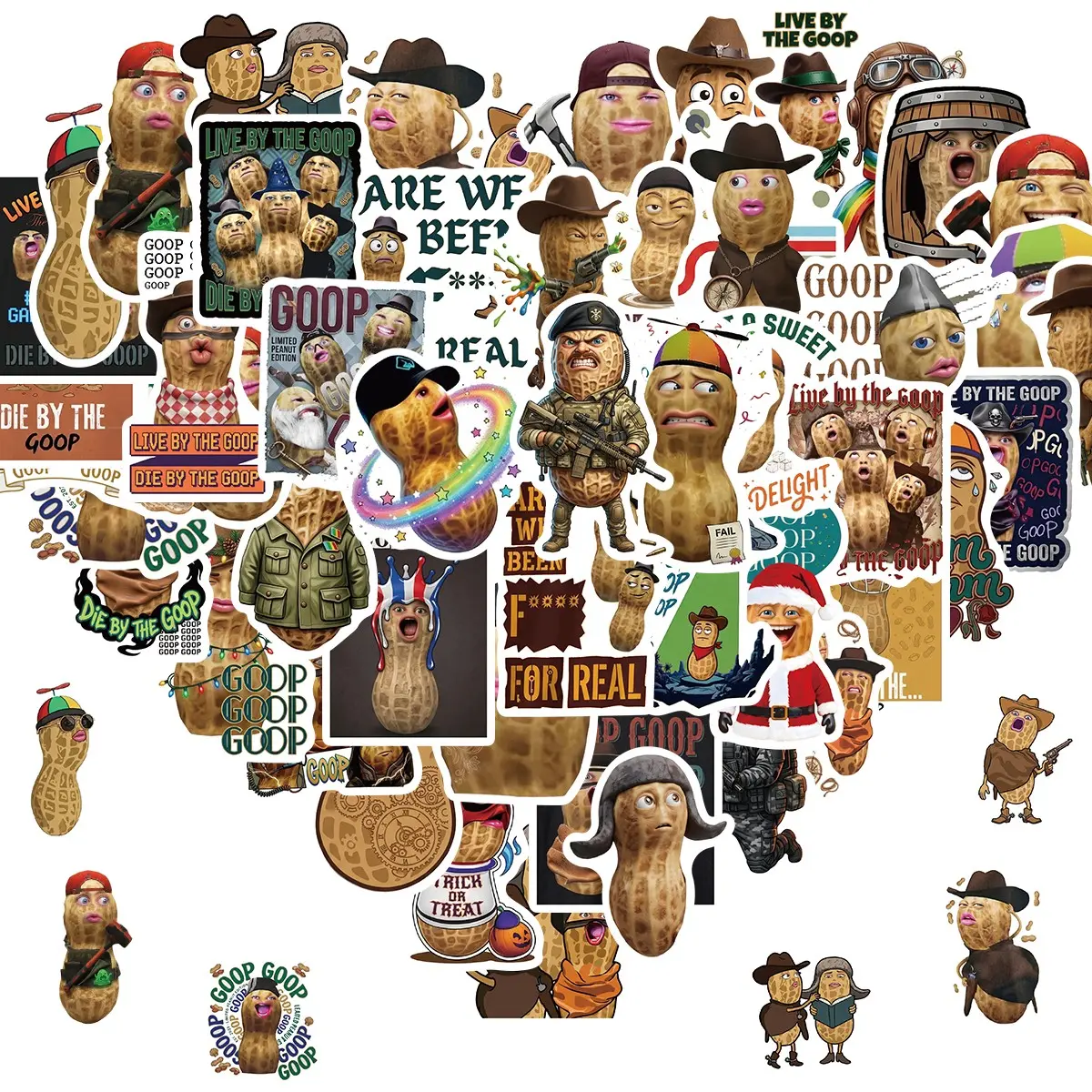 50pcs Funny Burnt Peanut Goop Stickers, Cartoon Bungulators Meme Sticker Pack, Scrapbooking Stickers, Waterproof Vinyl Decals for Laptop, Book, Water Bottles, Journal, Scrapbook