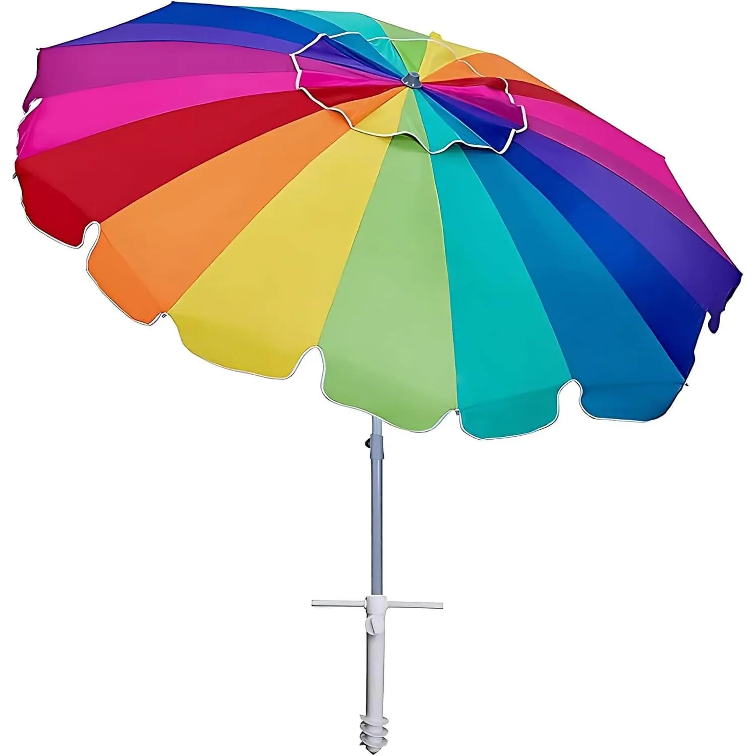 7.5ft Large Heavy Duty HIGH Wind Beach Umbrella with sand anchor & Tilt Sun Shelter, UPF 50+ Protection Outdoor Umbrellas Sunshade with Carry Bag for Patio Garden Pool Backyard Rainbow