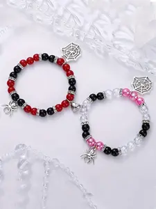 Halloween Magnetic Spider Web Pendant Bracelet Set, Energy Bead Animal Charm Bracelets, Couple Jewelry Gift for Best Friends