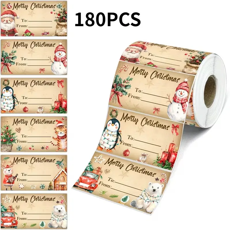 Christmas Gift Tags, Santa Claus and Snowman Holiday Stickers, and Christmas Labels, Easy Peel and Stick, Party Gifts, Packaging Labels