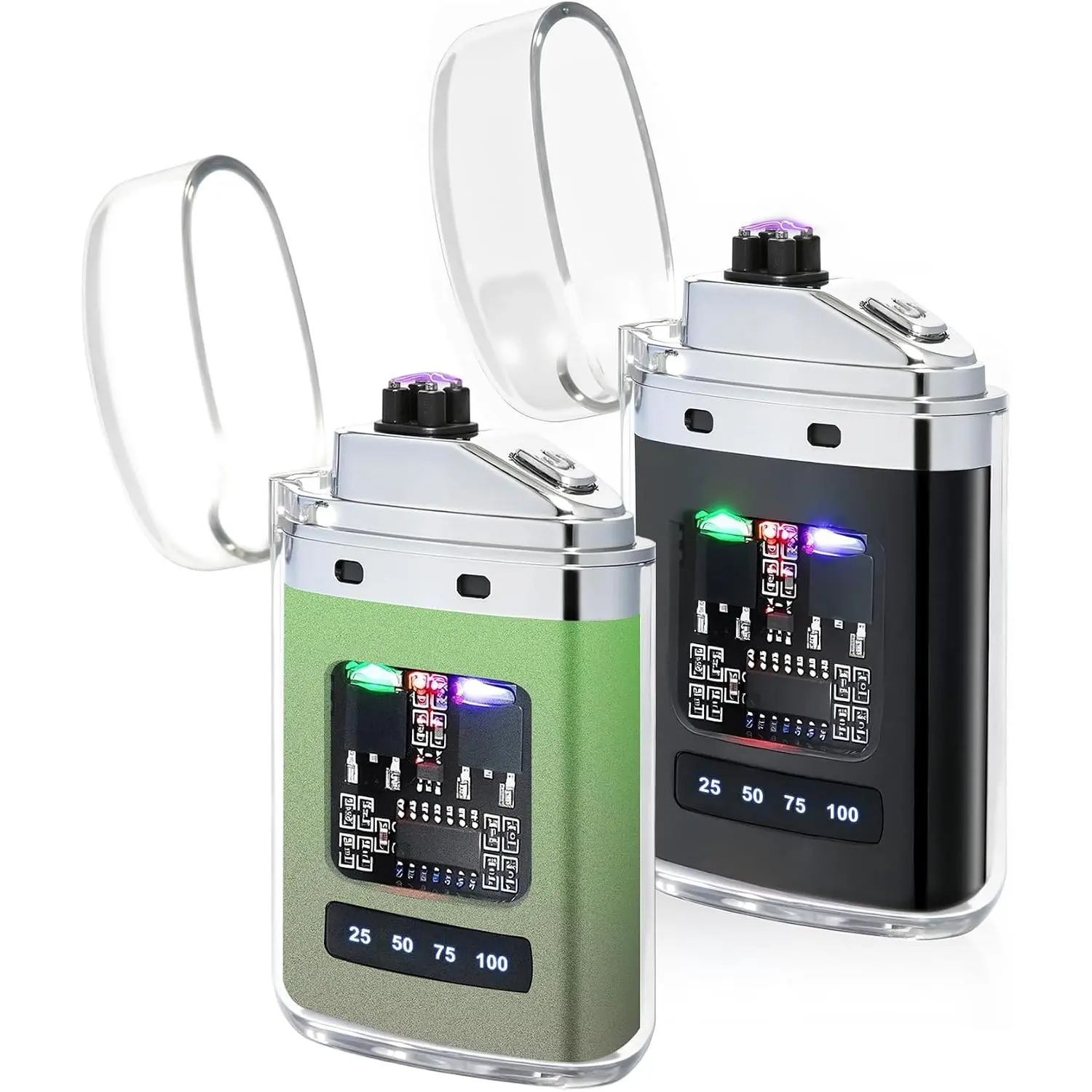 2 Pack USB Rechargeable Plasma Electric Lighters - Windproof, LED Battery Indicator, Ideal for Lighting Candles, Camping, Great Gift (Black + Pine Green), Light Candles