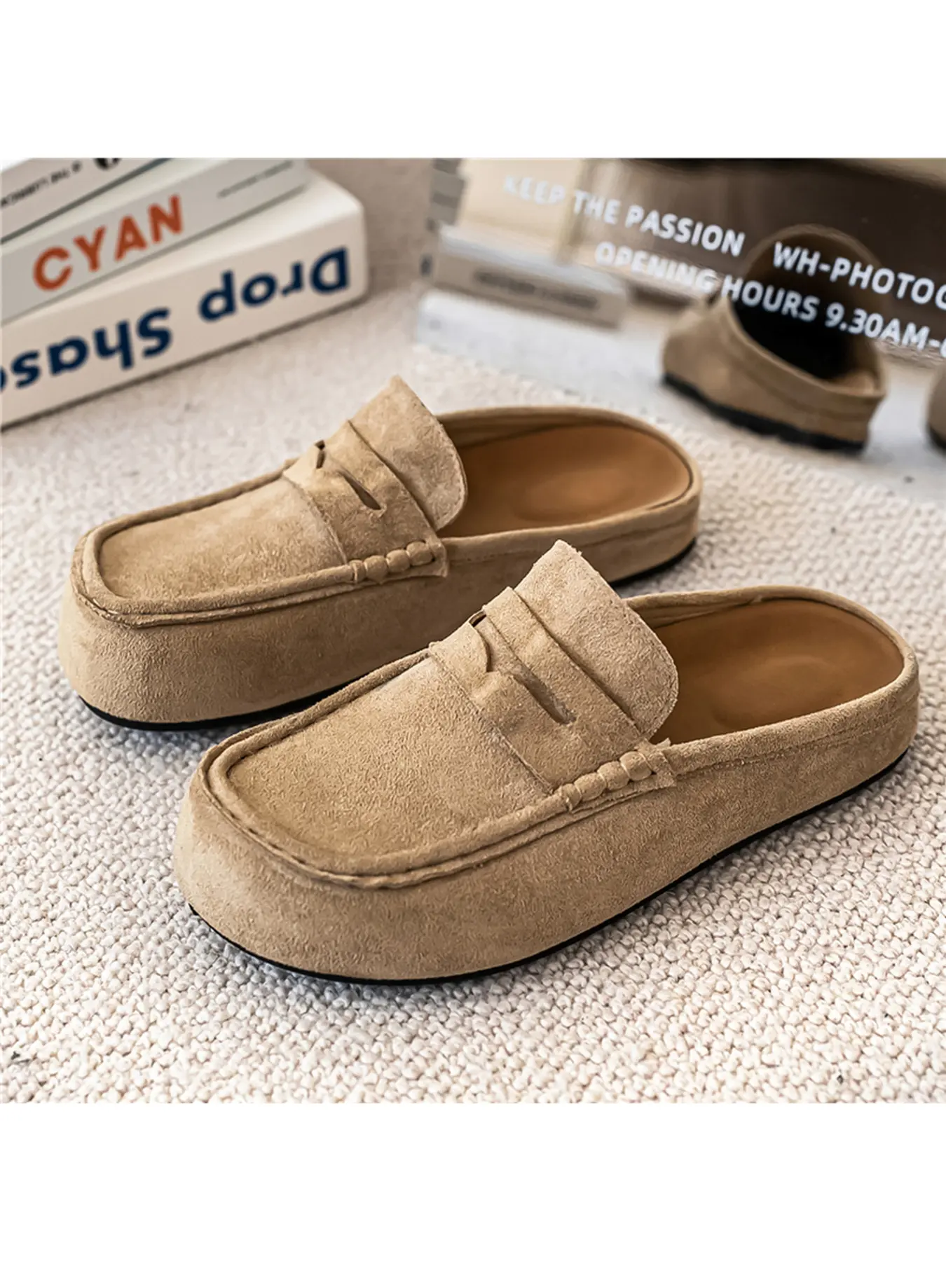 Unisex Suede Penny Mule Loafers, Slip On Backless Platform Mules, Casual Flat Walking Shoes for Men & Women Daily Outdoor Wear