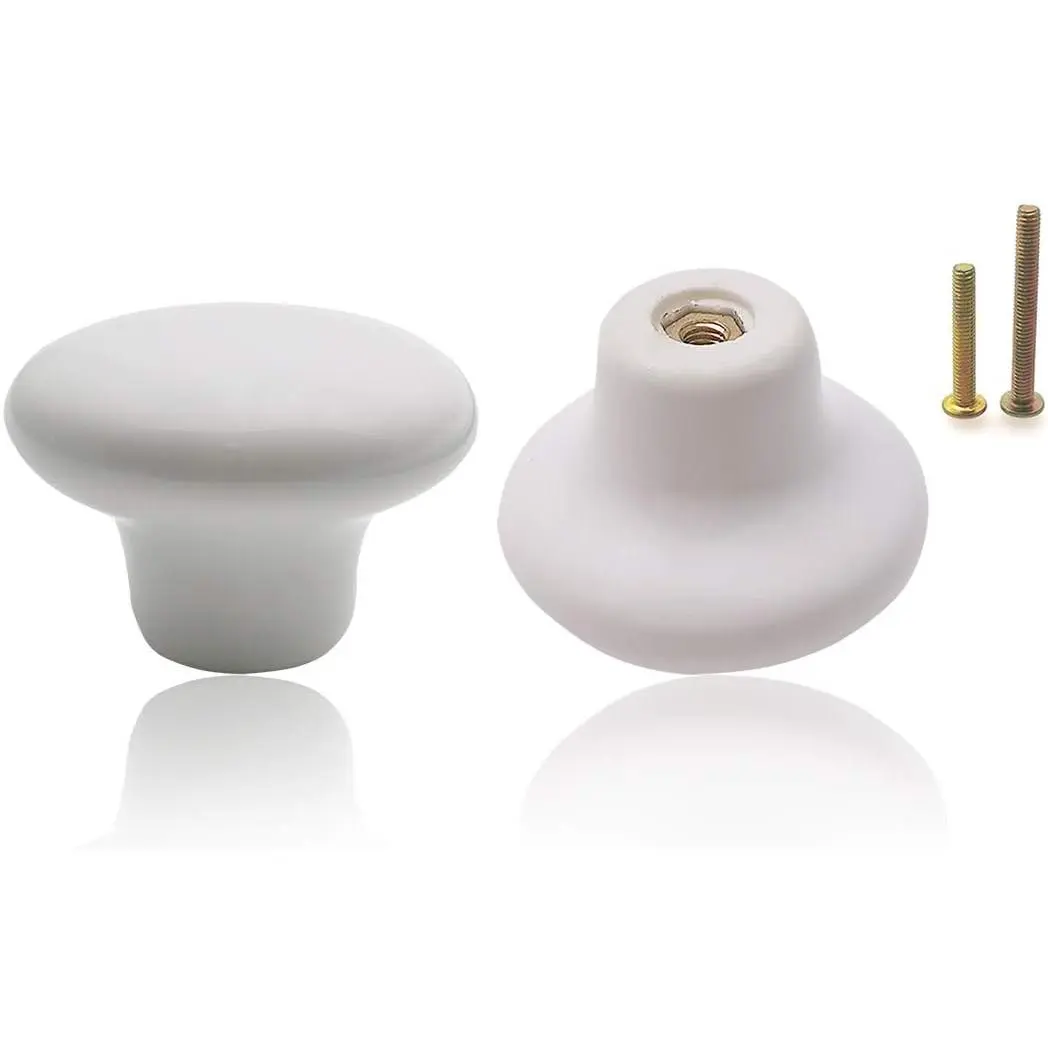 8 Pack White Ceraic Cabinet Knobs Round Shape Drawer Knob Kitchen Cupboard Pull Handle with Screws | Wipes Clean Easily In Kitchen , Sooth Ceraic Surface, Two Screw Lengths, Round Design, Quick Installation