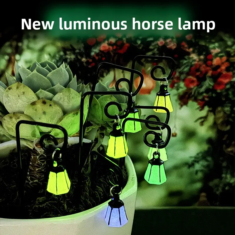 Luminous Mini Horse Lantern Flower Pot Decor, Micro Landscape Moss Ornament Plug, Halloween Mini Glowing Lamp Fairy Garden Scene Decorations, Polyester, Decorative Light, Decor Light