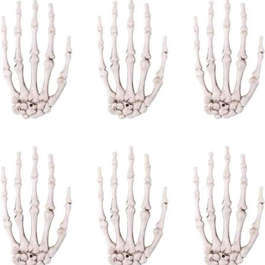6 Realistic Halloween Skull Hands, Life-Size Plastic Props for Halloween Party Decorations, Left and Right Hand Skulls