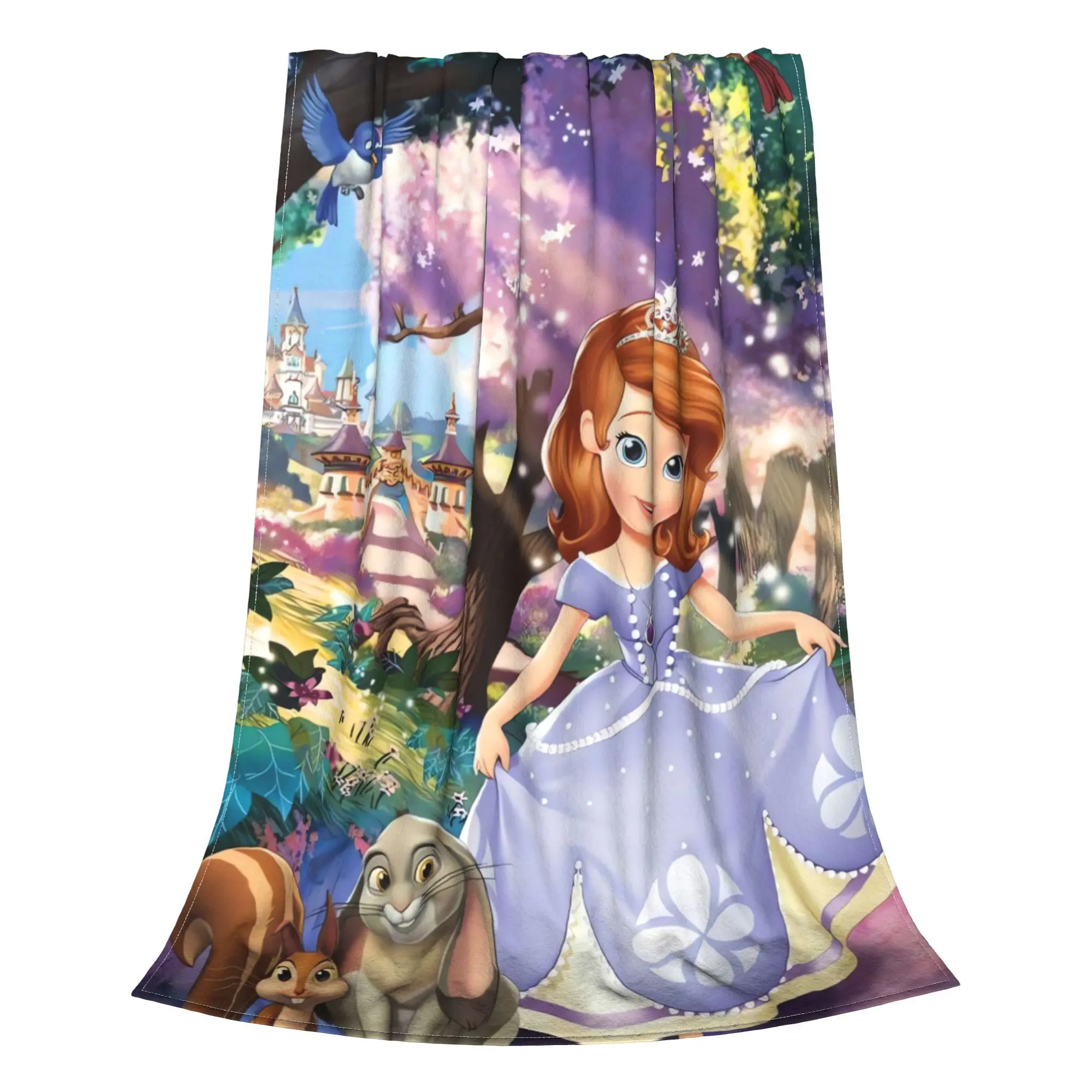 Princess Sofia Scenery Blanket Purple Magic Forest Castle Flannel Throw Blanket Lightweight Bed Rug Children Girl Gift Home Decoration