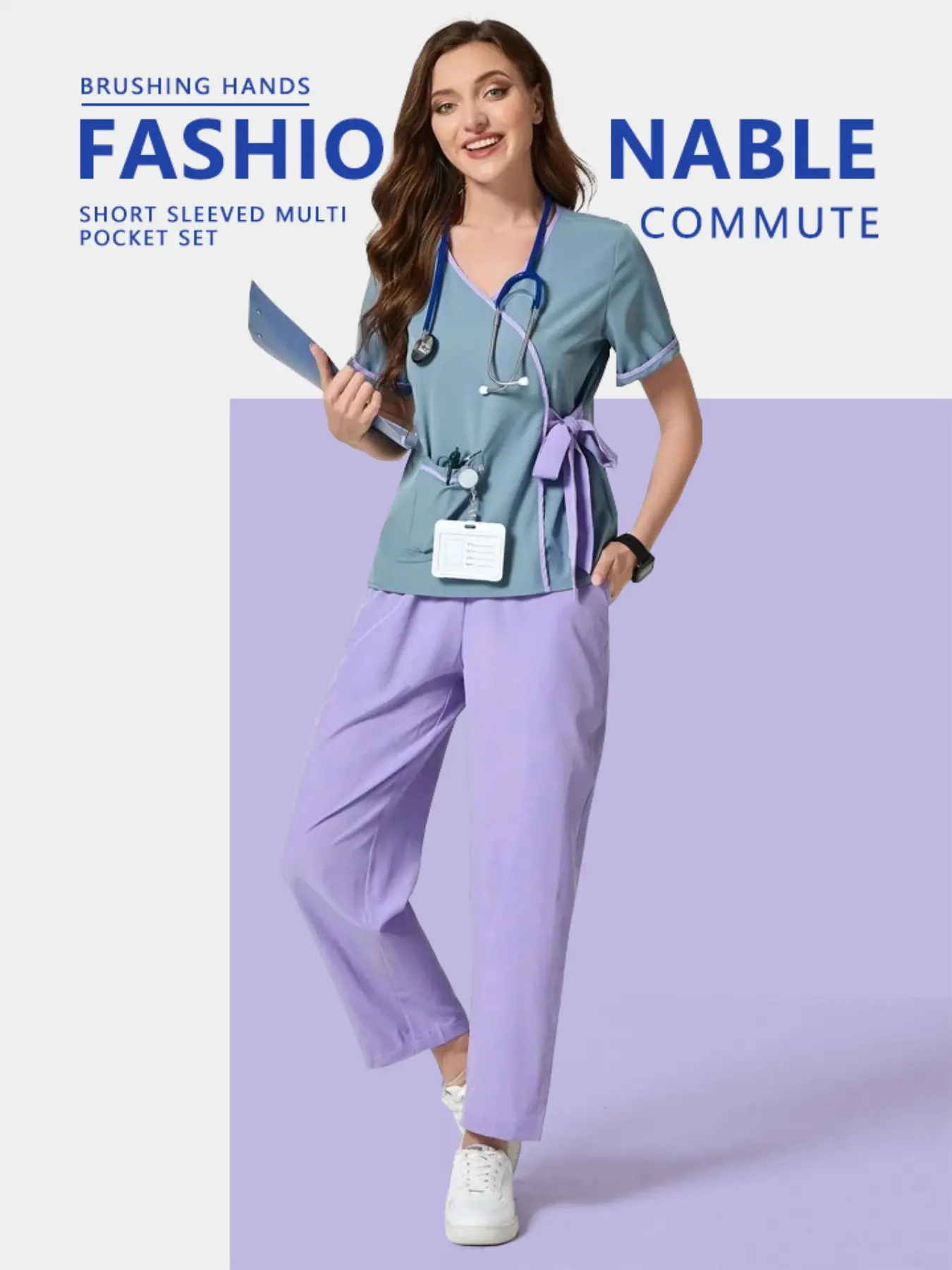 Women's V-Neck Multi-Pocket Short Sleeve Set, Spring Summer Fashion Chic Office Style Minimalist Office Style Professional Commute Workwear, Elegant Workwear Set, Comfortable Casual Two-Piece Work Clothing