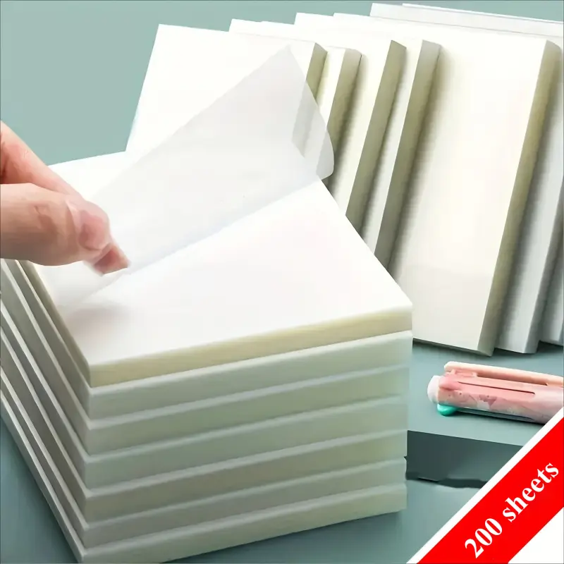 200-sheet transparent sticky note set with 2 size options, smooth writing, self-adhesive semi-transparent notes for book annotations, Book Accessories, ideal for home office, school, study, and information marking