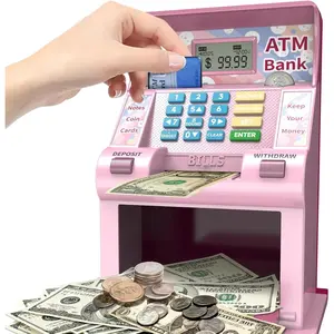ATM Piggy Bank for Kids, Kids Bank for Real Money with Debit Card, Coin Recognition, Setting, Bill Feeder, Calculator, Savings Machine Box, Gifts for Teen Boys Girls