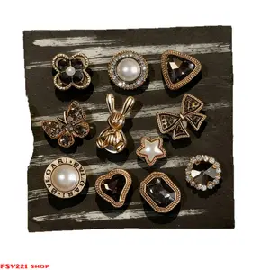 Antique Metal Rhinestone  Charms - Crystal Inlaid Heart Star Butterfly Croc Ornaments, Gothic DIY Clog Decor Ideal for Y2K DIY Clog Custom, Goth Gift, Casual Sandal & Streetwear Decor