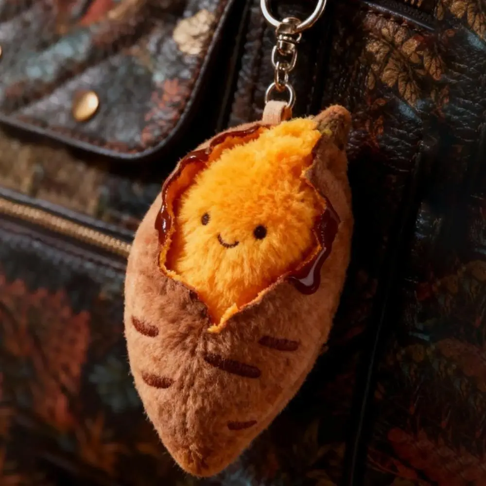 Cute Baked Sweet Potato Plush Keychain, Soft Cozy Warm‑Hug Mini Stuffed Doll Bag Charm, Adorable Food‑Shaped Accessory for Gifts & Daily Decor