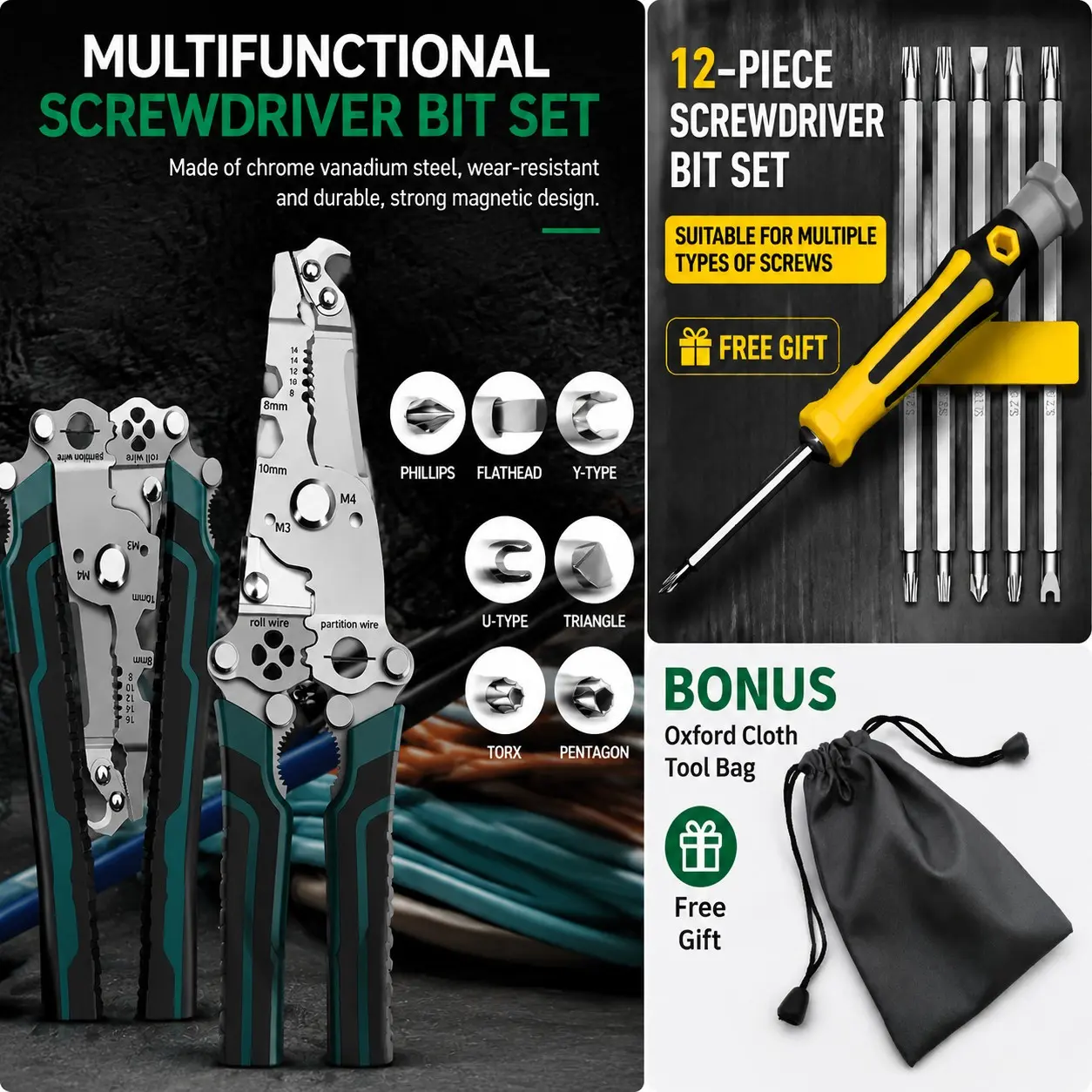 23-In-1 Folding Wire Stripping Pliers, Industrial Multi-Functional Tool, High Precision Electrician's Kit, Advanced Screwdriver Set
