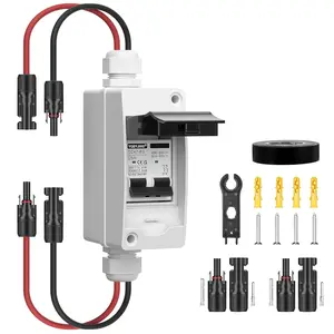 Solar Panel Disconnect Switch 25Amp DC AC Miniature Circuit Breaker 500V 2 Poles with PV Connector and IP65 Waterproof UV-Proof Box for Outdoor Solar PV Homes Battery