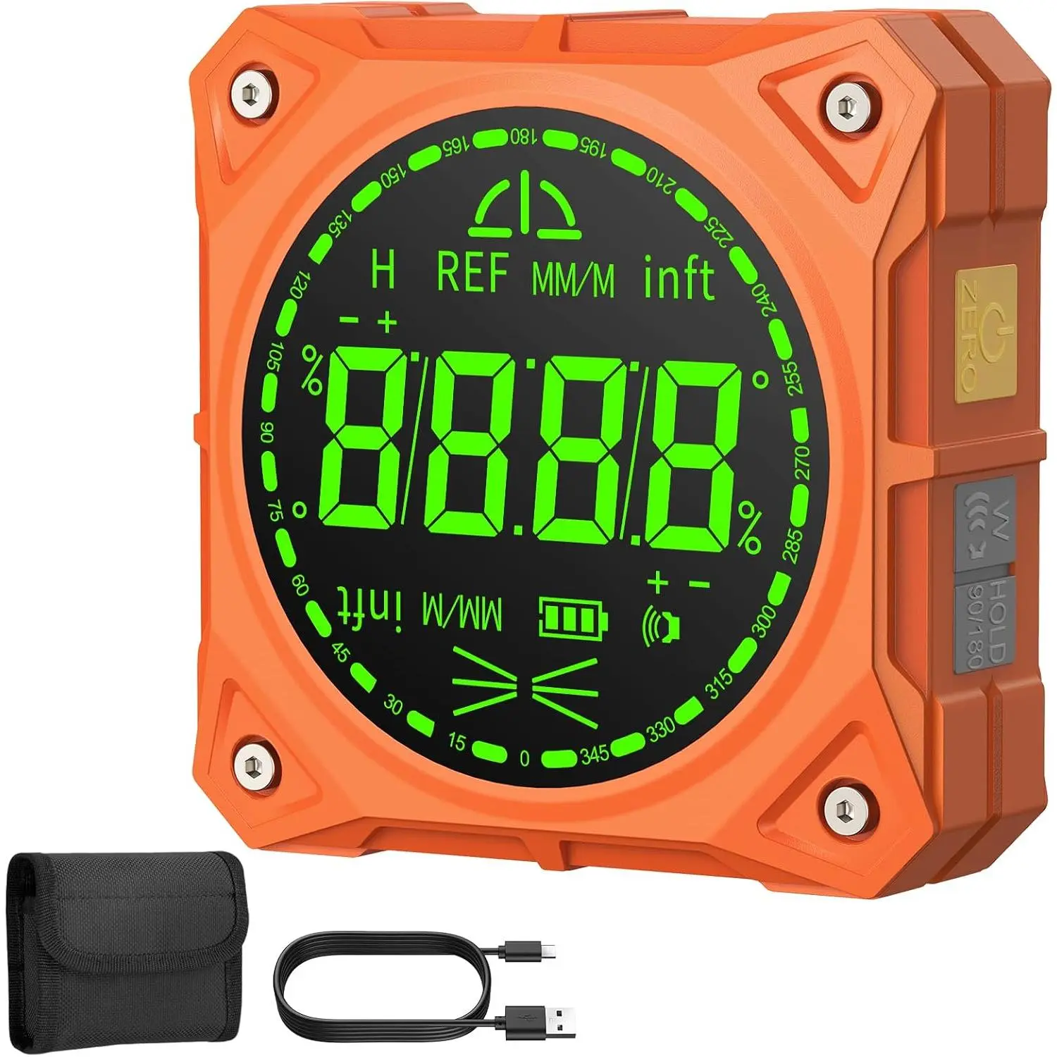 Rechargeable 4-Side  Digital Angle Finder, 4×90° & 2×180°  Inclinometer Protractor Level Gauge for for Woodwork, Miter ,  Frames