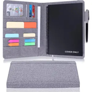 Executive Size Notebook Cover for  A5 8.8"x6" Inch,  Portfolio Organizer with Pen Loop Holder & Card Slots, Protective Case for Journals - Business Travel & Office Use (Gray)