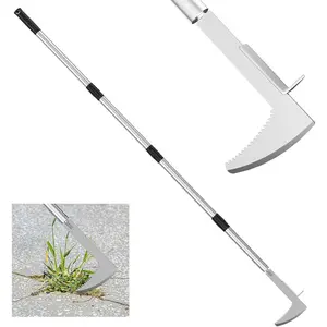 Crack Weeder, Stainless Steel Crevice Weeding Tool with 22'' to 64'' Adjustable Long Handle, L-Shaped Manual Weed Puller Spatula, Weed Remover Gardening Tool for Sidewalks Driveways Patio Pavers Rocks