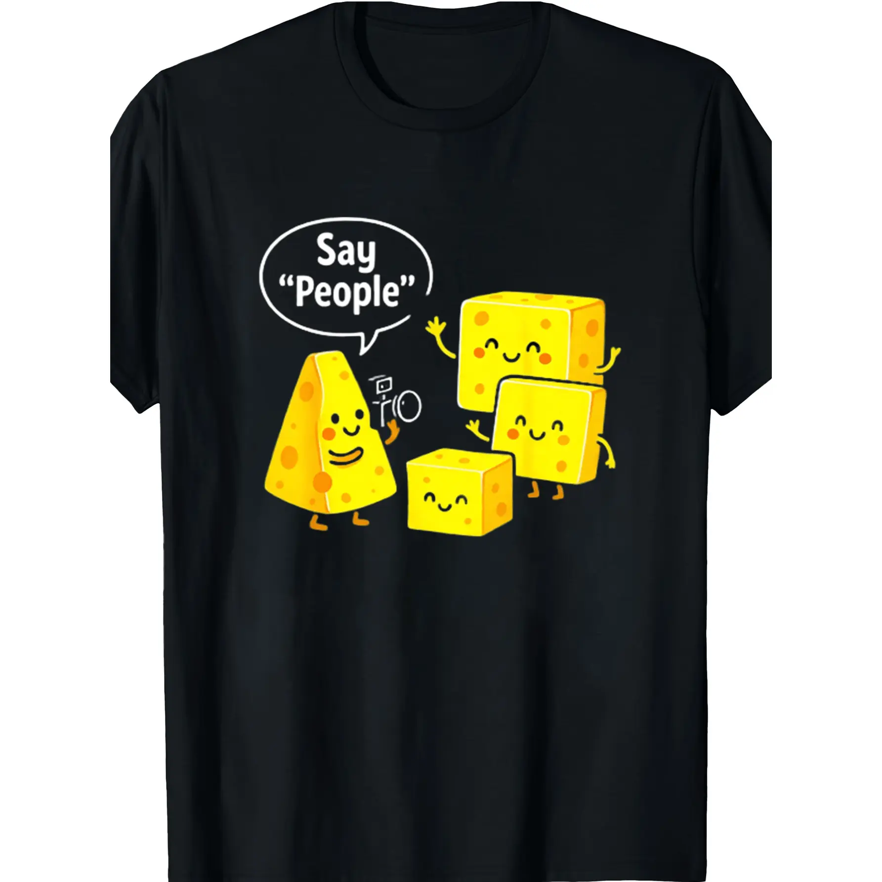 Casual 'Say Cheese' Graphic T-Shirt, Unisex Short Sleeve Crew Neck Top in 100% Cotton, Soft and Breathable Knit Fabric with Slight Stretch, Shortsleeve, Menswear, Round Neck, Tshirt