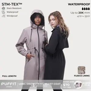 PUFFIT STM-TEX ST200 Long Length Ultra Waterproof Raincoat With Warm Brushed Lining And Drawstring Waist,High-Density Water-Resistant Material & Plush Lining,Shell Jacket,Spring Jacket,SpringStatements,Windbreaker,Dog Walking,School Running,Football Mum