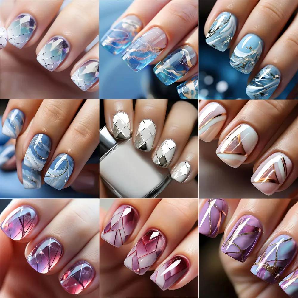 216pcs Short Square Press-On Nails, 9 Trendy Styles, Includes Jelly Glue and Nail File, Perfect for Daily Wear, Women's Nail Decorations, Nail Art Set