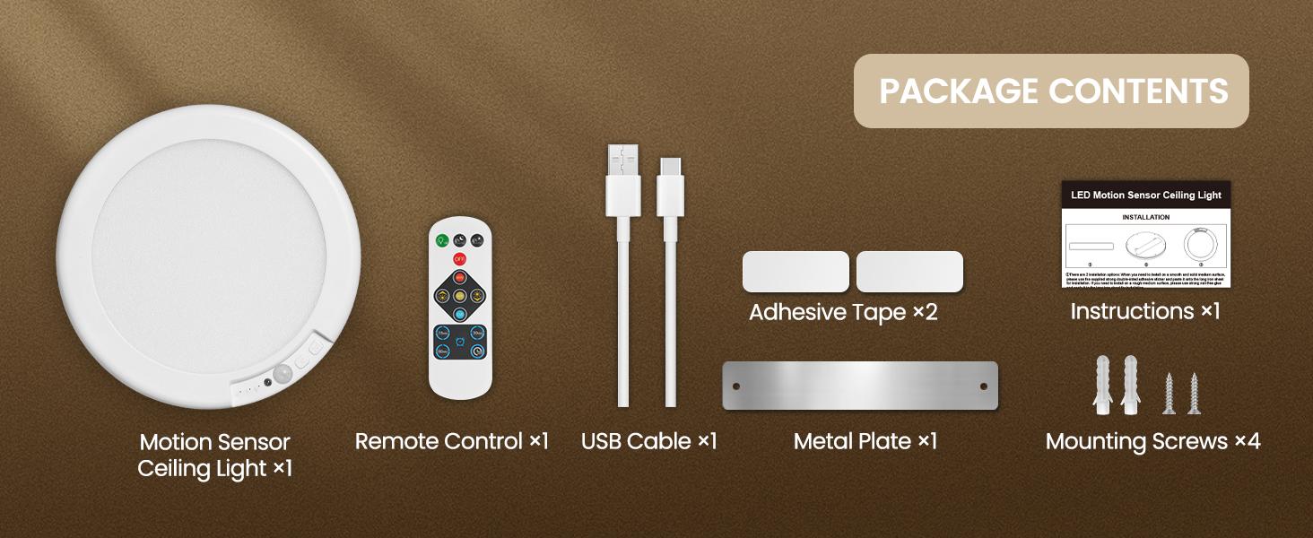 4 Pack-Wireless Motion Sensor Ceiling Light with Remote, Wireless Ceiling Light Battery Operated, No Wiring, Magnetic, Dimmable Shower Light, Timer, 3 Color 6000K, Rechargeable Light for Closet Hallway